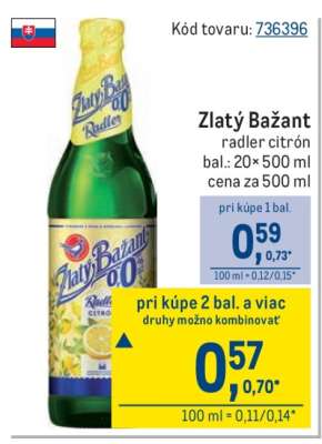 Zlatý Bažant radler citrón