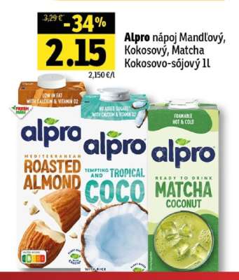 Alpro nápoj Mandľový, Kokosový, Matcha Kokosovo-sójový 1l