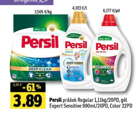 Persil prášok Regular 1,1kg/20PD, gél Expert Sensitive 900ml/20PD, Color 22PD