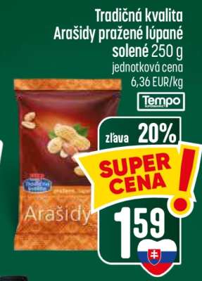 Arašidy pražené lúpané solené 250 g