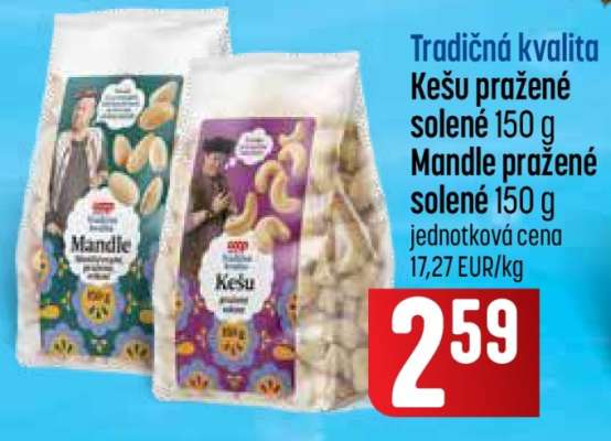 Kešu pražené solené 150 g, Mandle pražené solené 150 g