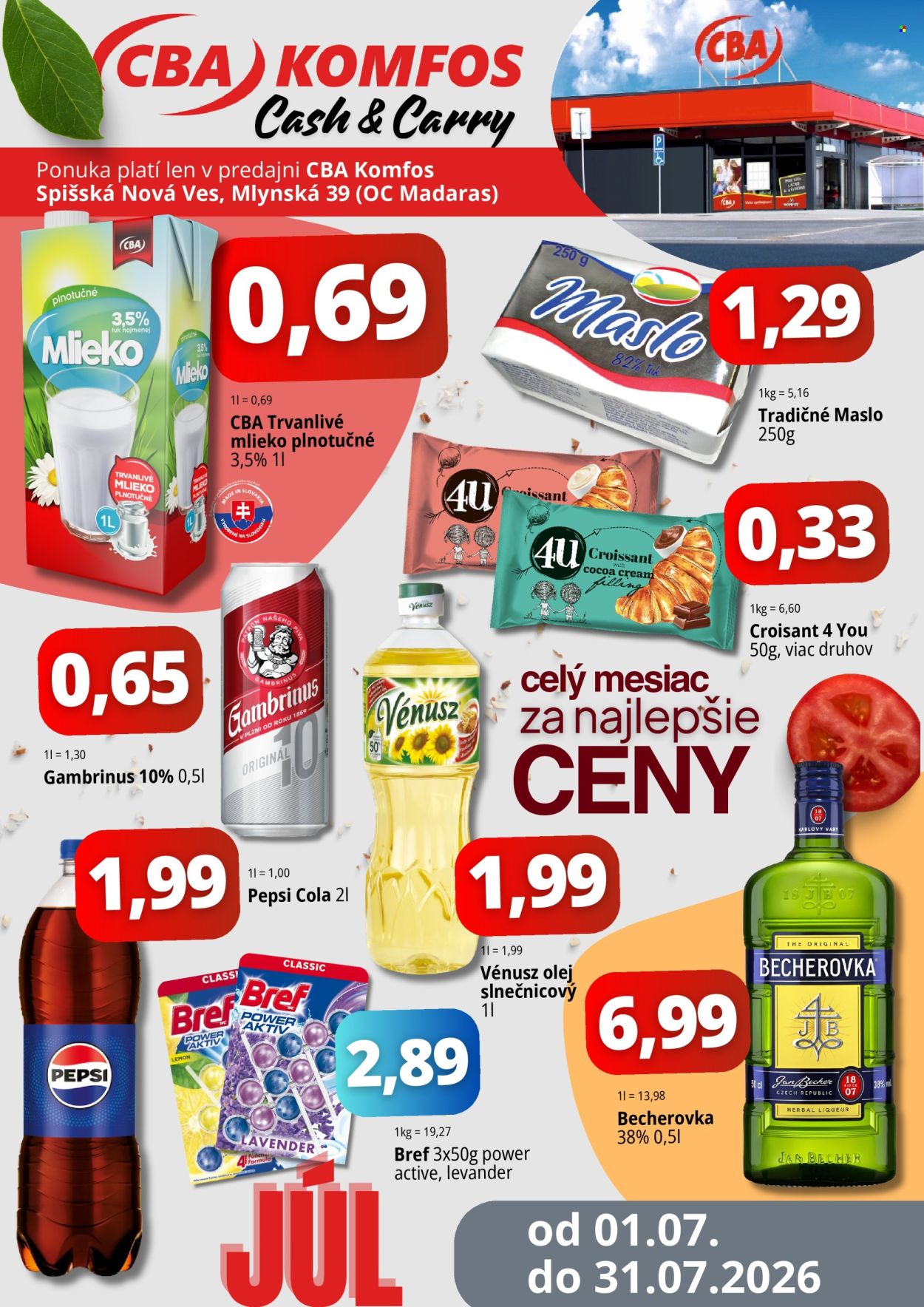 Leták CBA Komfos - 1.7.2026 - 31.7.2026. Strana 1