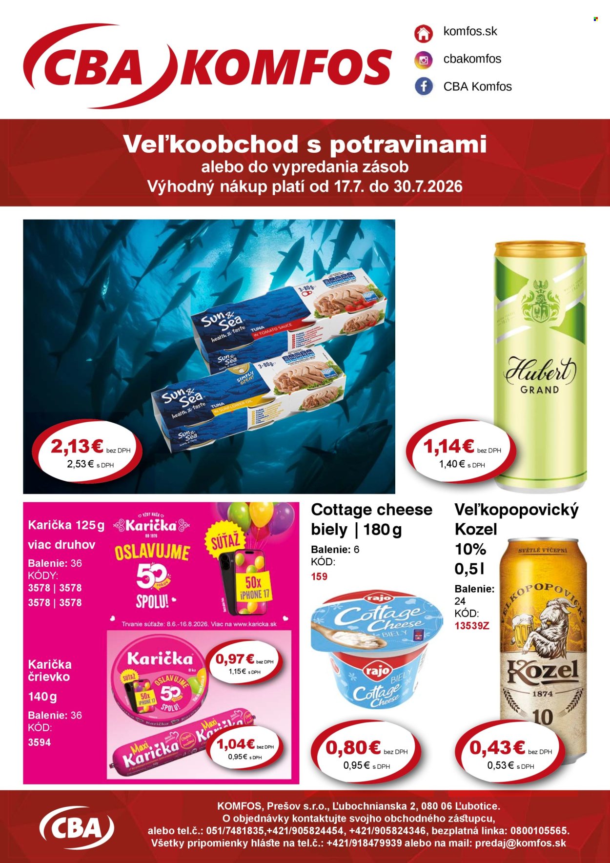 Leták CBA Komfos - 17.7.2026 - 30.7.2026. Strana 1