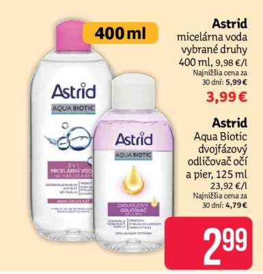 Astrid micelárna voda vybrané druhy 400 ml