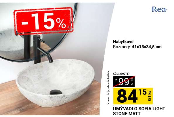 UMÝVADLO SOFIA LIGHT STONE MATT