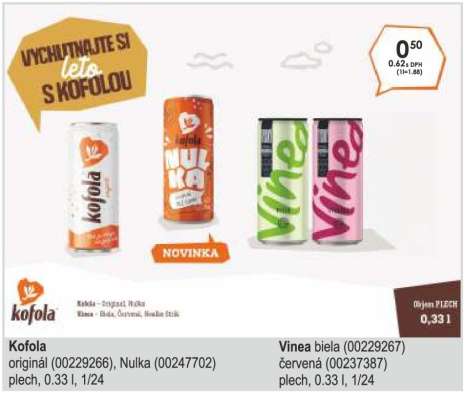 Kofola originál (00229266), Nulka (00247702) Vinea biela (00229267) červená (00237387)