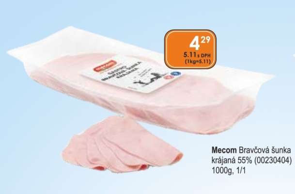 Mecom Bravčová šunka krájaná 55% (00230404) 1000g, 1/1