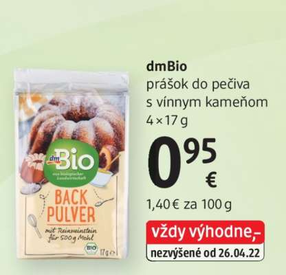 dmBio prášok do pečiva s vínnym kameňom