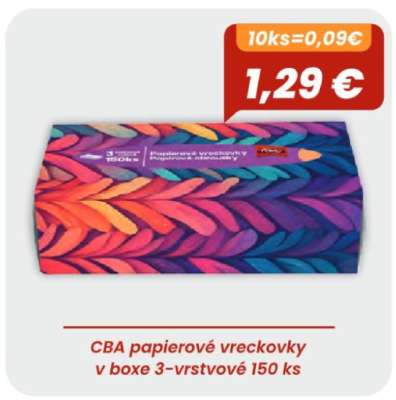 CBA papierové vreckovky v boxe 3-vrstvové 150 ks