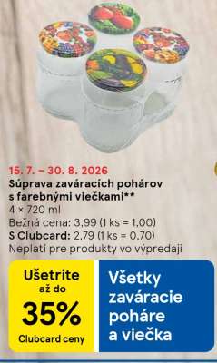 Súprava zaváracích pohárov s farebnými viečkami