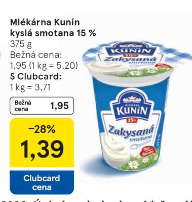 Mlékárna Kunín kyslá smotana 15 %