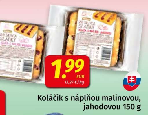 Koláčik s náplňou malinovou, jahodovou 150 g