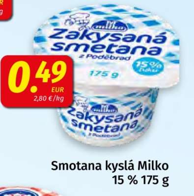 Smotana kyslá Milko 15 % 175 g