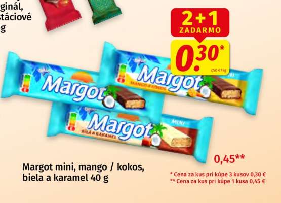 Margot mini, mango / kokos, biela a karamel 40 g