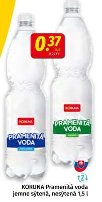 KORUNA Pramenitá voda jemne sýtená, nesýtená 1,5 l