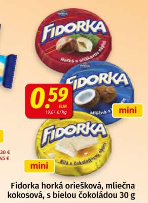 Fidorka horká oriešková, mliečna kokosová, s bielou čokoládou 30 g