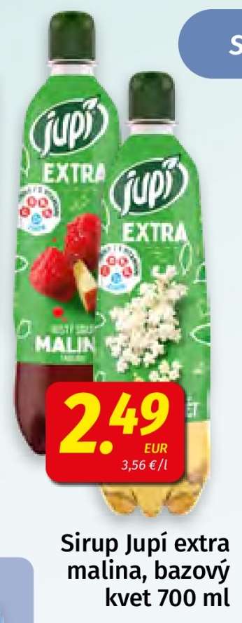 Sirup Jupí extra malina, bazový kvet 700 ml