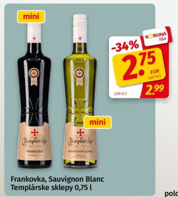 Frankovka, Sauvignon Blanc Templářske sklepy 0,75 l