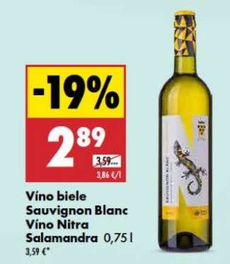 Víno biele Sauvignon Blanc Víno Nitra Salamandra 0,75 l
