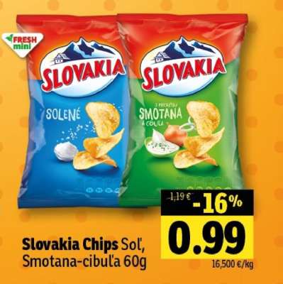 Slovakia chips Soľ, Smotana-cibuľa 60g