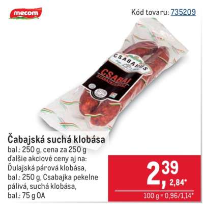 Čabajská suchá klobása
