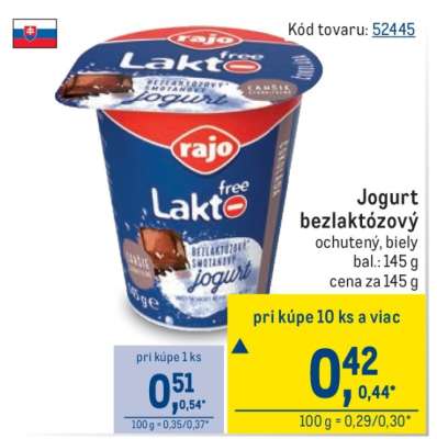 Jogurt bezlaktózový ochutený, biely