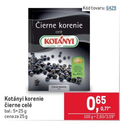 Kotányi korenie čierne celé