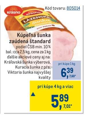 Kúpeľná šunka zaúdená štandard