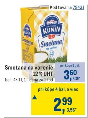 Smotana na varenie 12 % UHT