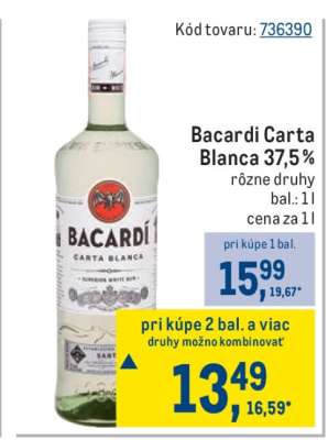 Bacardi Carta Blanca 37,5 %