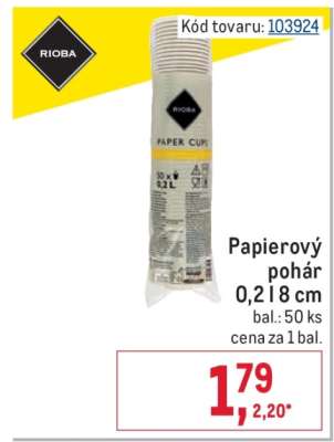 Papierový pohár 0,218 cm