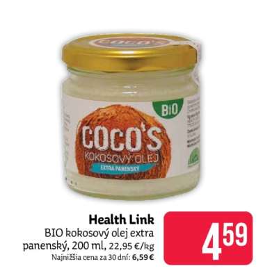 Health Link BIO kokosový olej extra panenský, 200 ml