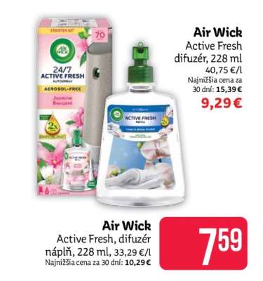 Air Wick Active Fresh, difuzér náplň, 228 ml, 33,29 €/l