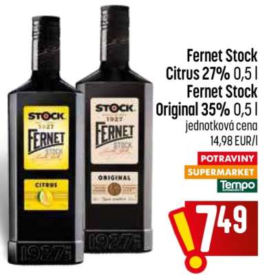 Fernet Stock Citrus 27% 0,5 l / Fernet Stock Original 35% 0,5 l
