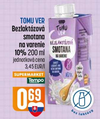 TOMU VER Bezlaktózová smotana na varenie 10% 200 ml