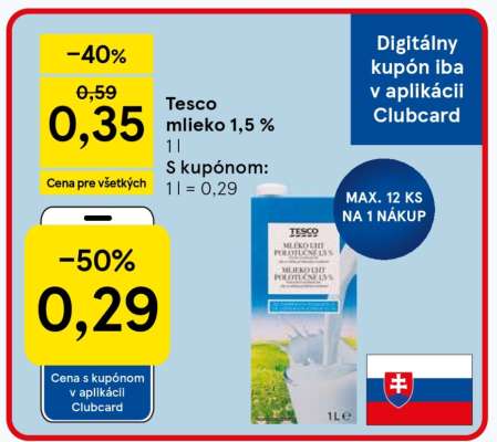 Tesco mlieko 1,5 %