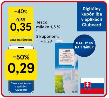 Tesco mlieko 1,5 %