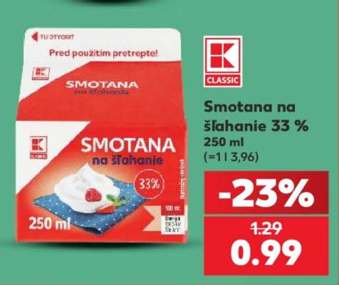 Smotana na šľahanie 33%
