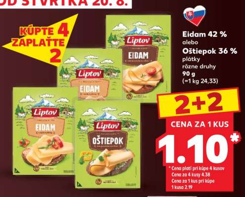 Eidam 42 % alebo Oštiepok 36 % plátky
