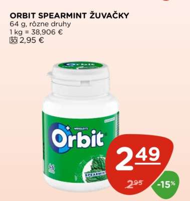 ORBIT SPEARMINT ŽUVAČKY