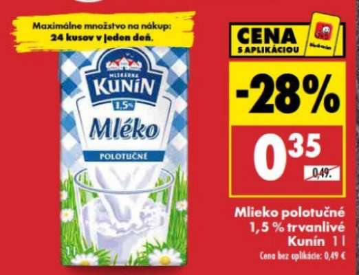 Mlieko polotučné 1,5% trvanlivé Kunín 1 l