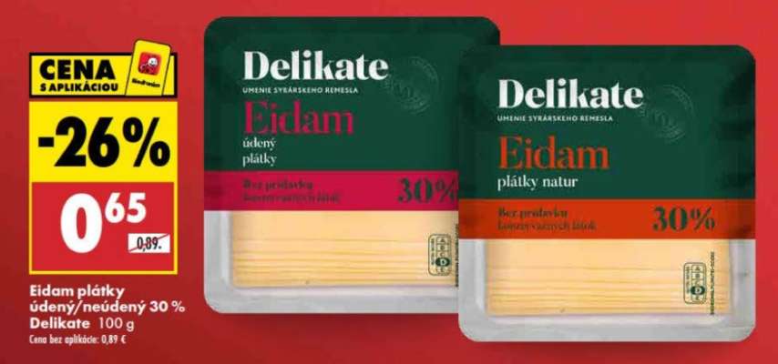 Eidam plátky údený/neúdený 30 % Delikate 100 g