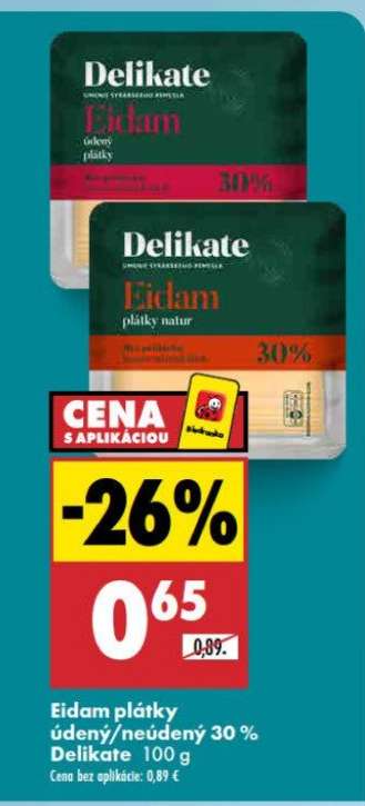 Eidam plátky údený/neúdený 30 % Delikate 100 g