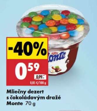 Mliečny dezert s čokoládovým dražé Monte 70 g