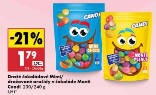 Draže čokoládové Mimi/dražované arašidy v čokoláde Monti Candi 230/240 g