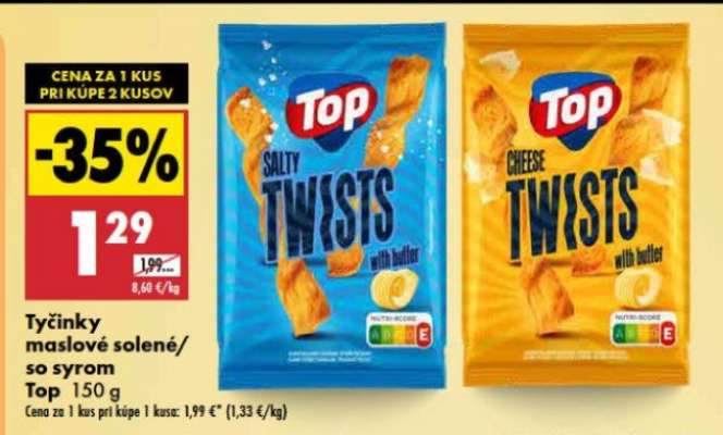 Tyčinky maslové solené/so syrom Top 150 g