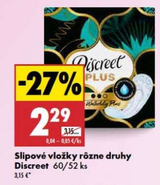 Slipové vložky rôzne druhy Discreet 60/52 ks