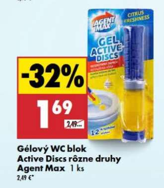 Gélový WC blok Active Discs rôzne druhy Agent Max 1 ks