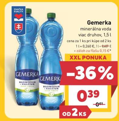 Gemerka minerálna voda viac druhov, 1,5 l