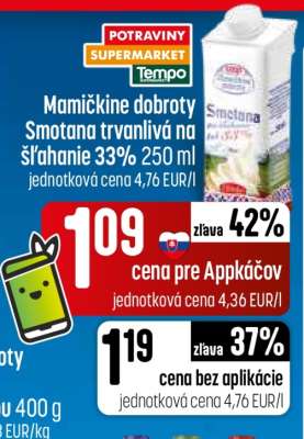 Mamičkine dobroty Smotana trvanlivá na šľahanie 33% 250 ml